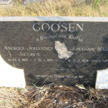 GOOSEN Andries Johannes Jacobus 1897-1971 &amp; Johanna Maria 1904-1987