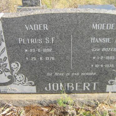 JOUBERT Petrus S.F. 1892-1976 &amp; Hansie A. BOTES 1895-1975