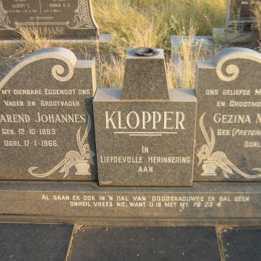 KLOPPER Barend Johannes 1883-1966 &amp; Gezina Maria PRETORIUS 1888-1973