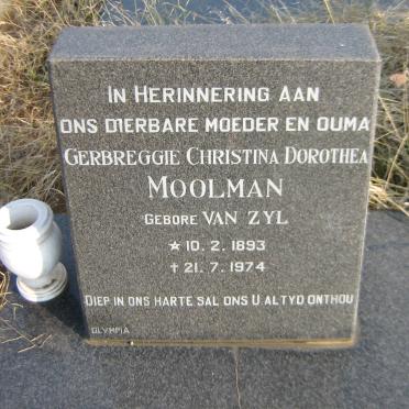 MOOLMAN Gerbreggie Christina Dorothea nee VAN ZYL 1893-1974