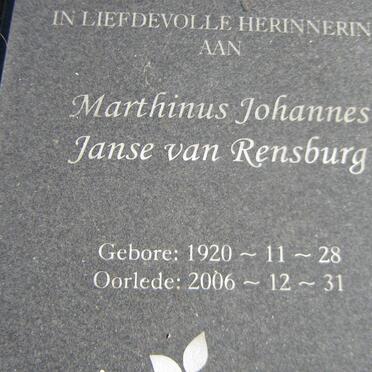 RENSBURG Marthinus Johannes, Janse van 1920-2006