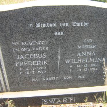 SWART Jacobus Frederik 1900-1979 &amp; Anna Wilhelmina 1903-1984