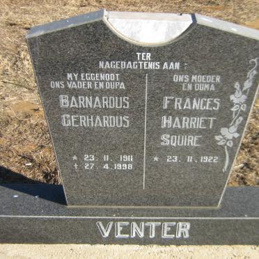 VENTER Barnardus Gerhardus 1911-1998 &amp; Frances Harriet SQUIRE 1922-