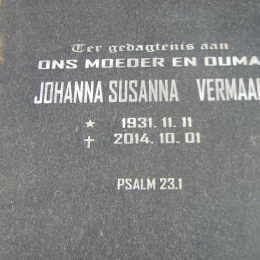 VERMAAK Solly 1920-2009 &amp; Johanna Susanna 1931-2014