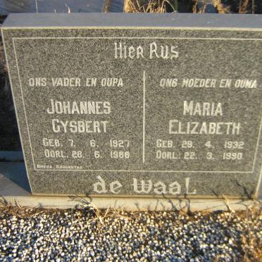 WAAL Johannes Gysbert, de 1927-1988 &amp; Maria Elizabeth 1932-1990