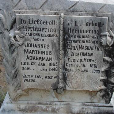 ACKERMAN Johannes Marthinus 1863-1946 &amp; Maria Magdalena VAN DER MERWE 1861-1933