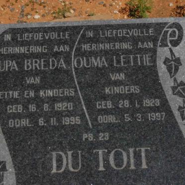 TOIT Breda, du 1920-1995 &amp; Lettie 1923-1997