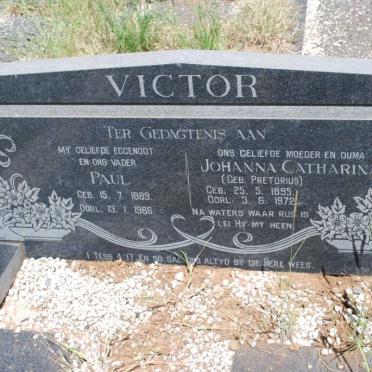 VICTOR Paul 1889-1966 &amp; Johanna Catharina PRETORIUS 1895-1972