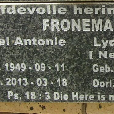 FRONEMAN Carel Antonie1949-2013 & Lydia Maria MALAN 1945-