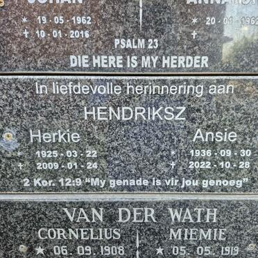 HENDRIKSZ Herkie 1925-2009 & Ansie 1936-2022