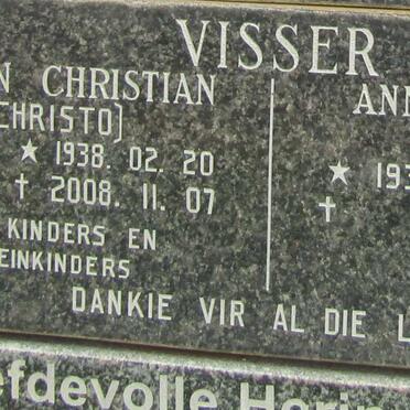 VISSER Alwyn Christian 1938-2008 & Anna Cornelia RHEEDER 1938-