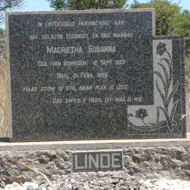 LINDE Magrietha Susanna nee VAN ASWEGEN 1922-1958