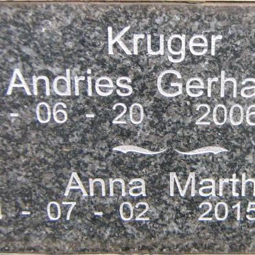 KRUGER Andries Gerhardus 1927-2006 &amp; Anna Martha 1931-2015