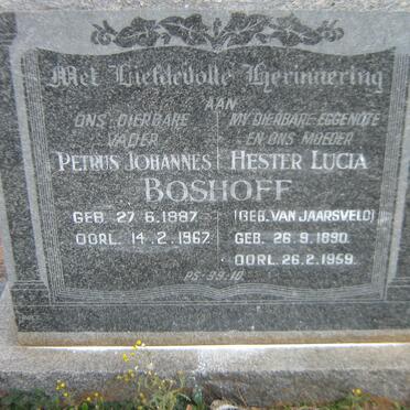 BOSHOFF Petrus Johannes 1887-1967 &amp; Hester Lucia VAN JAARSVELD 1890-1959
