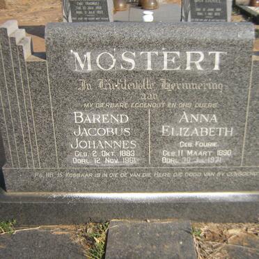 MOSTERT Barend Jacobus Johannes 1883-1961 &amp; Anna Elizabeth FOURIE 1890-1971