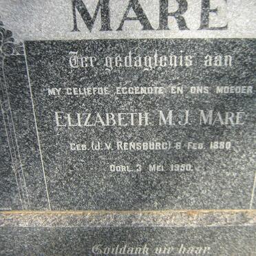 MARE Elizabeth M.J. nee J.V. RENSBURG 1880-1950