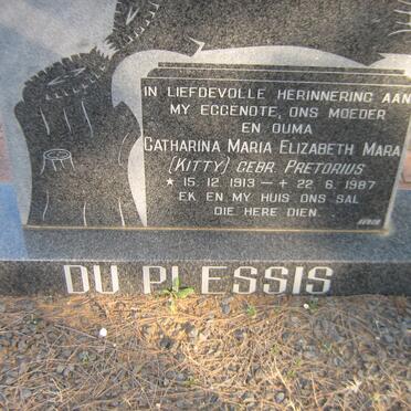 PLESSIS Catharina Maria Elizabeth Mara, du nee PRETORIUS 1913-1987