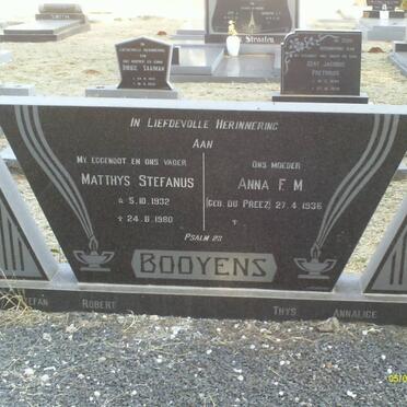 BOOYENS Matthys Stefanus 1932-1980 &amp; Anna F.M. DU PREEZ 1936-