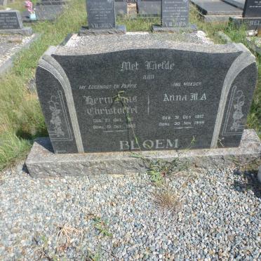 BLOEM Hermanus Christoffel 1911-1962 &amp; Anna M.A. 1912-1998