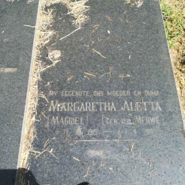 FOURIE Margaretha Aletta nee V.D. MERWE 1915-1993