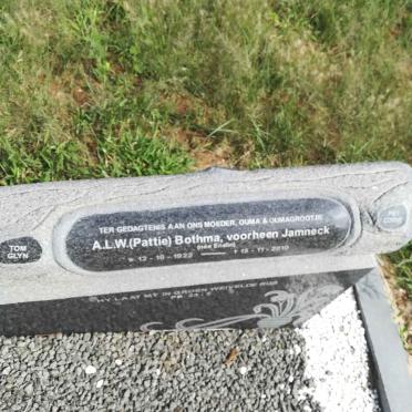 BOTHMA A.L.W. voorheen JAMNECK nee ENSLIN 1922-2010