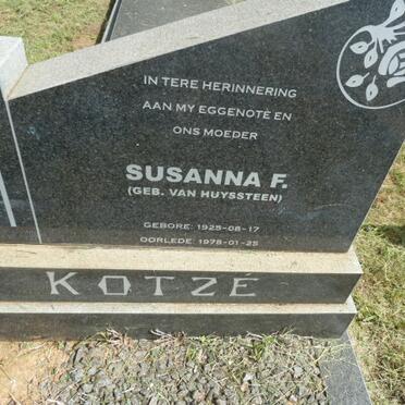 KOTZÉ Susanna F. nee VAN HUYSSTEEN 1925-1978
