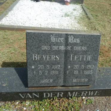 MERWE Beyers, van der 1912-1981 &amp; Lettie 1912-1985
