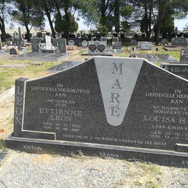 MARÉ Ettienne Leon 1926-2007 &amp; Louisa H.M.M. JORDAAN 1934-1995
