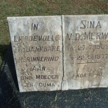 MERWE Sina, v.d. 1905-1977