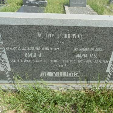 VILLIERS David J., de 1893-1970 &amp; Maria M.S. 1900-1996