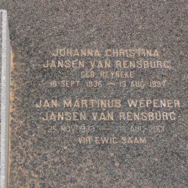 RENSBURG Jan Marthinus Wepener, Jansen van 1933-2001 &amp; Johanna Christina REYNEKE 1936-1997