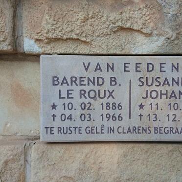 EEDEN Barend B. le Roux, van 1886-1966 &amp; Susanna I. Johanna 1890-1962