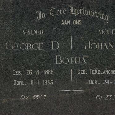 BOTHA George D. 1888-1955 &amp; Johanna P. TERBLANCHE 1897-1977