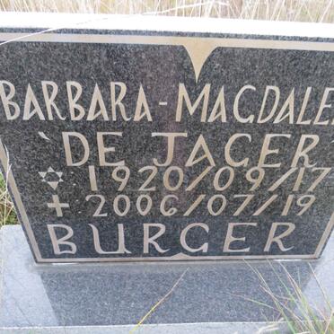 BURGER  Barbara Magdalena nee DE JAGER 1920-2006