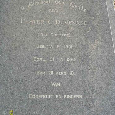 DUVENAGE Hester C. nee COETZEE 1901-1969