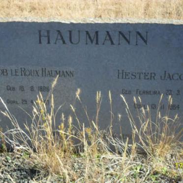 HAUMANN Jacob Le Roux 1886-1957 &amp; Hester Jacoba FERREIRA 1901-1964