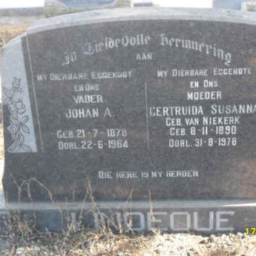 LINDEQUE Johan A. 1878-1964 &amp; Gertruida Susanna VAN NIEKERK 1890-1978