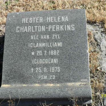 PERKINS Hester Helena, Charlton nee VAN ZYL 1882-1975