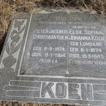 KOEN Pieter Jacobus Christiaan 1874-1964 & Elsie Sophia Johanna LOMBARD 1874-1949