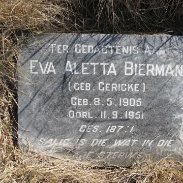 BIERMAN Eva Aletta nee GERICKE 1905-1951