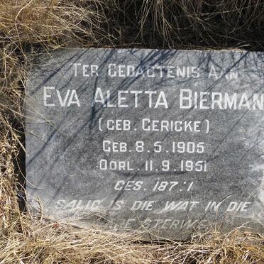 BIERMAN Eva Aletta nee GERICKE 1905-1951