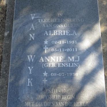 WYK Albrie A., van 1931-2011 & Annie M.J. ENSLIN 1936-