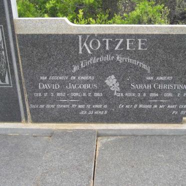 KOTZEE David Jacobus 1892-1965 &amp; Sarah Christina ROUX 1894-1973