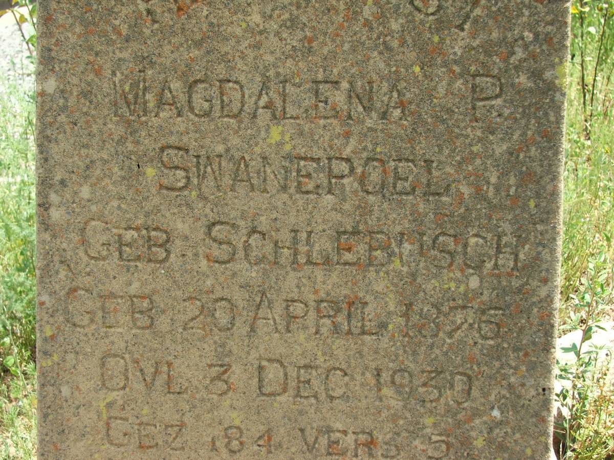 SWANEPOEL Magdalena P. nee SCHLEBUSCH 1876-1930