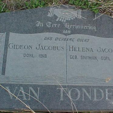 TONDER Gideon Jacobus, van -1918 &amp; Helena Jacoba SNYMAN -1919