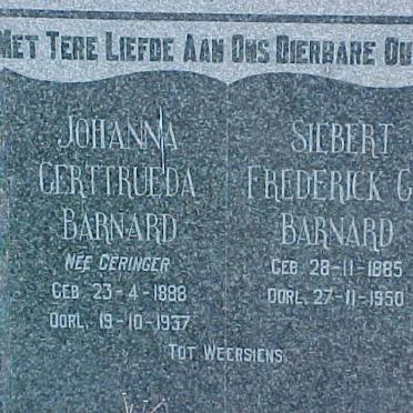 BARNARD Siebert Frederick C. 1885-1950 &amp; Johanna Gerttrueda GERINGER 1888-1937 