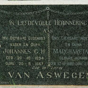 ASWEGEN Johannes G.H, van 1894-1967 &amp; Marghareta A. HUMAN 1899-1986