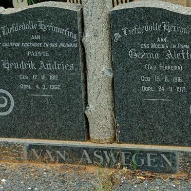 ASWEGEN Hendrik Andries, van 1912-1962 &amp; Gezina Aletta FERREIRA 1916-1971