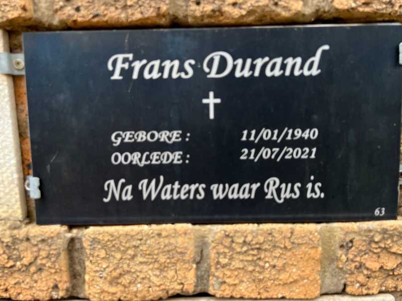 DURAND Frans 1940-2021