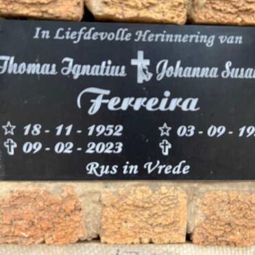 FERREIRA Thomas Ignatius 1952-2023 & Johanna Susanna 1951-